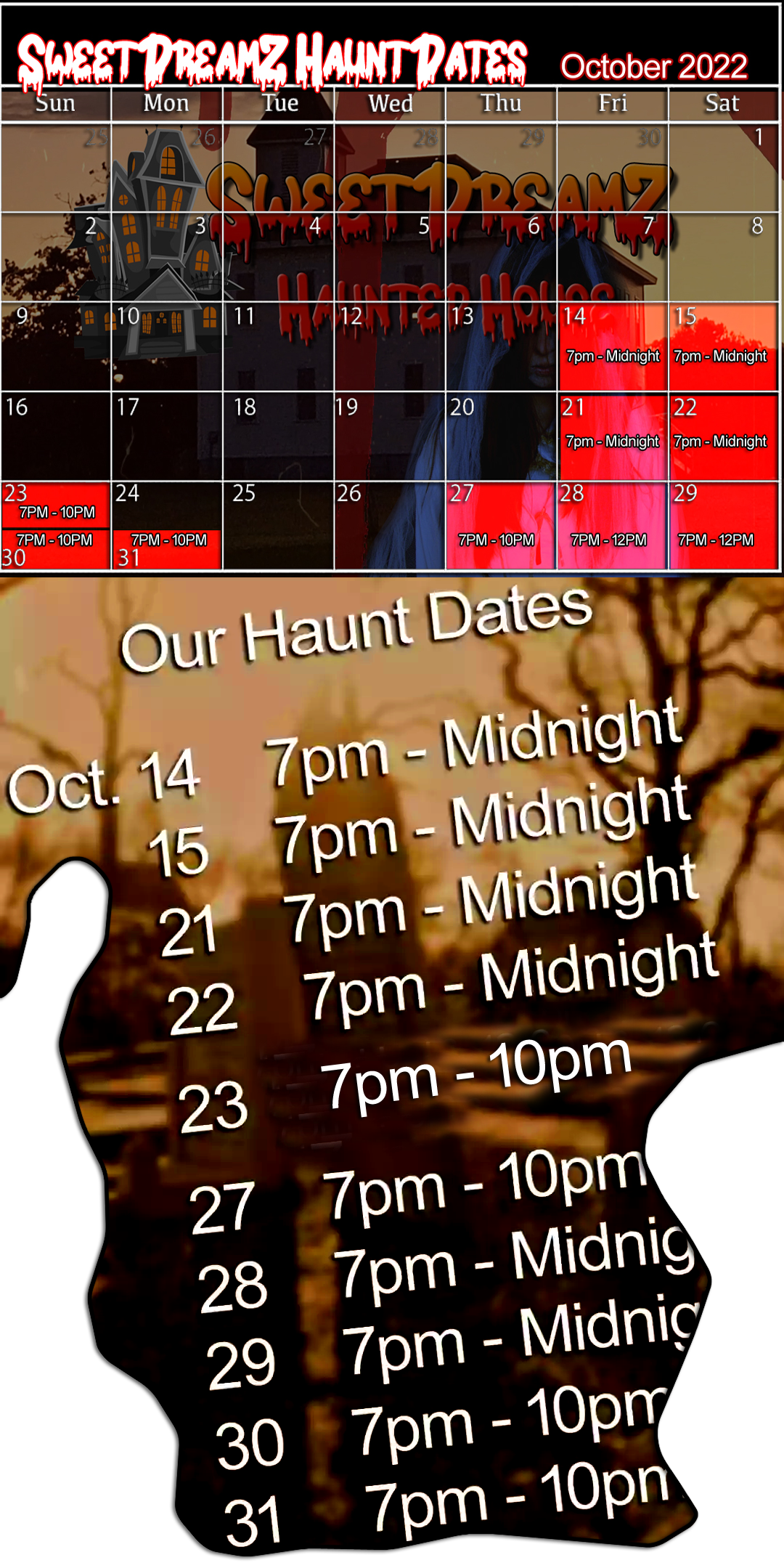 Sweet Dreams Haunted House Calendar